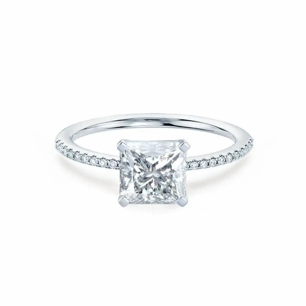 Princess Cut White Gold Petite Pavé Shoulder Set Solitaire Ring - cushionblue