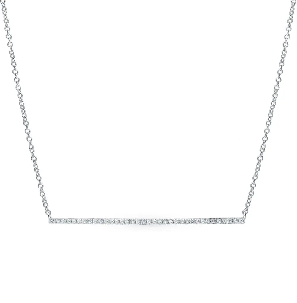 White Gold Horizontal Bar necklace with diamonds - cushionblue