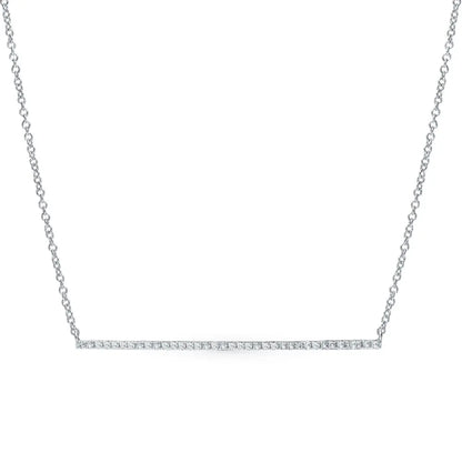 White Gold Horizontal Bar necklace with diamonds - cushionblue