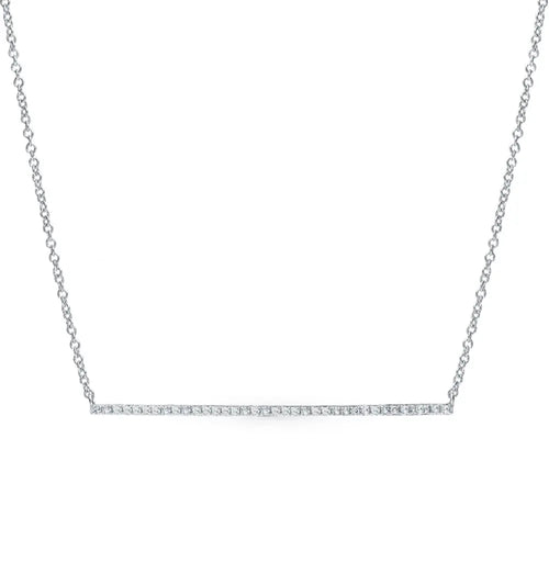 White Gold Horizontal Bar necklace with diamonds - cushionblue
