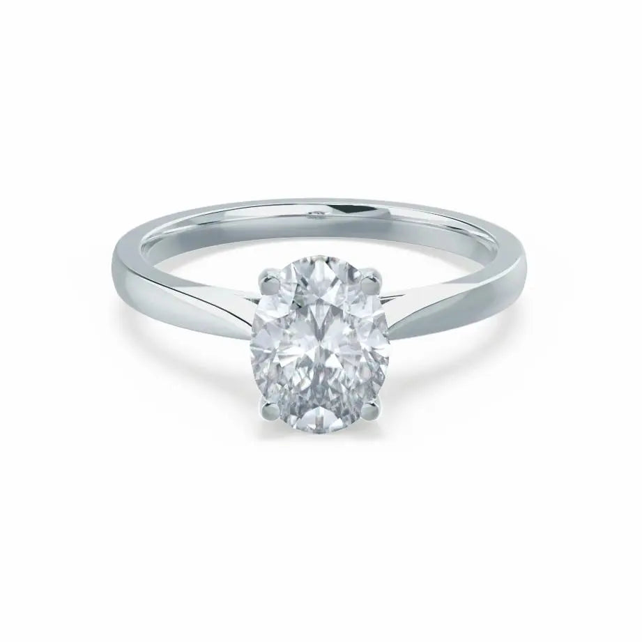 Oval Cut White Gold tapered mount Diamond Solitaire Ring - cushionblue