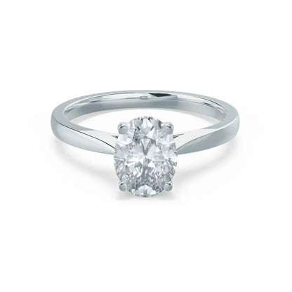 Oval Cut White Gold tapered mount Diamond Solitaire Ring - cushionblue