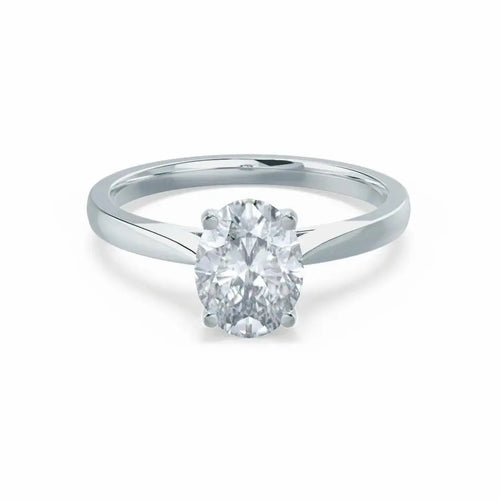 Oval Cut White Gold tapered mount Diamond Solitaire Ring - cushionblue