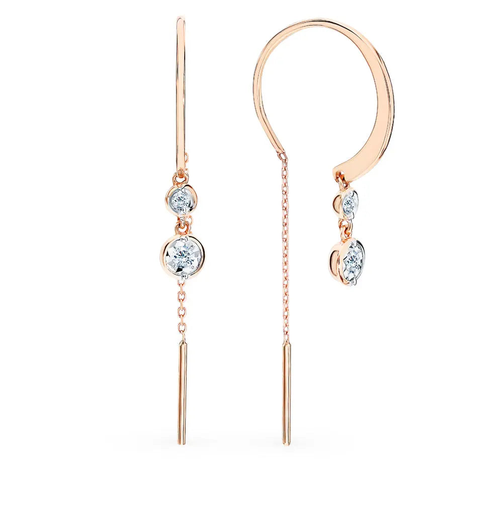 Rose Gold Unique String earrings with diamonds - cushionblue