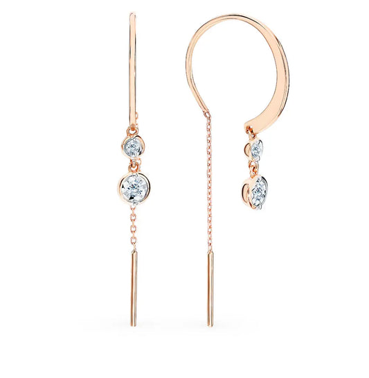 Rose Gold Unique String earrings with diamonds - cushionblue