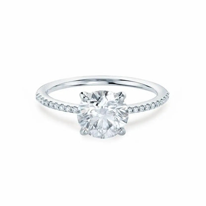 Round Cut Natural Diamond Platinum Petite Pavé Shoulder Set Ring - cushionblue