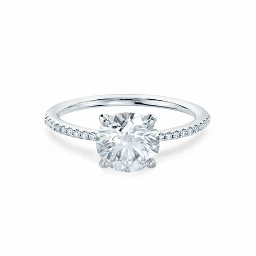 Round Cut Natural Diamond Platinum Petite Pavé Shoulder Set Ring - cushionblue