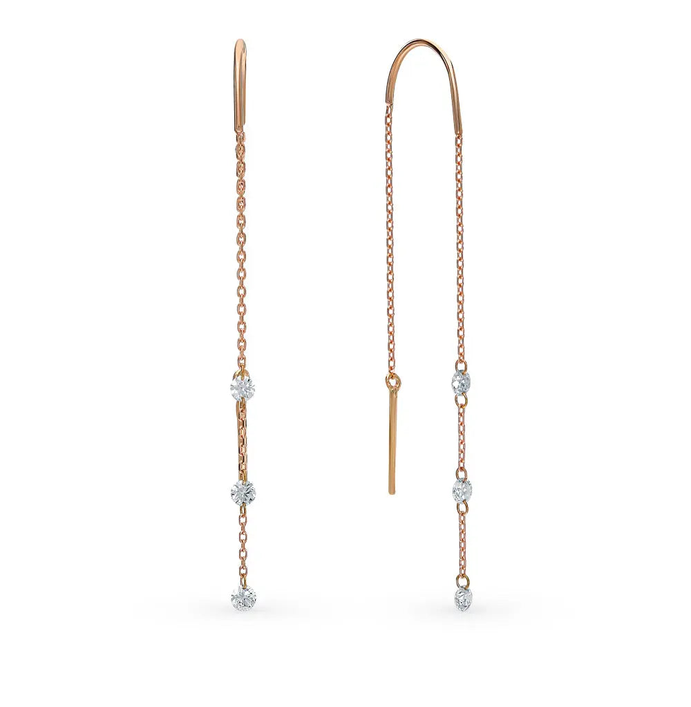Rose Gold string earrings with Round cut diamonds - cushionblue