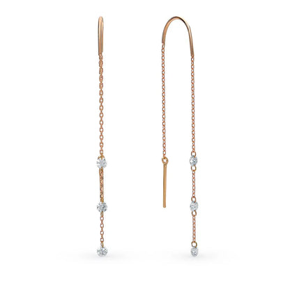 Rose Gold string earrings with Round cut diamonds - cushionblue
