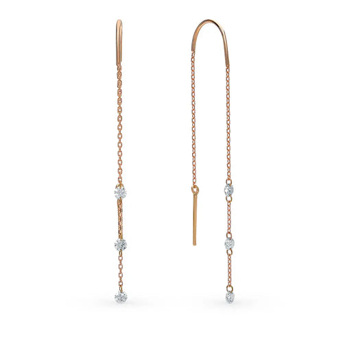 Rose Gold string earrings with Round cut diamonds - cushionblue