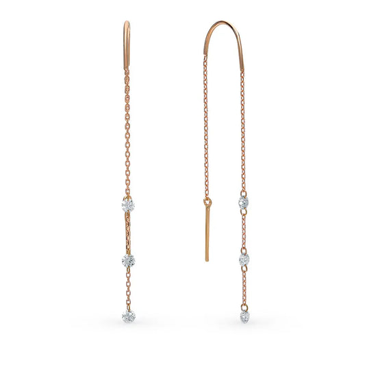 Rose Gold string earrings with Round cut diamonds - cushionblue