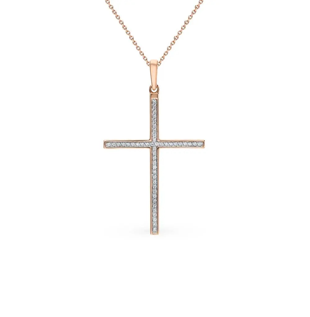 Diamond with Simple Rose Gold Cross pendant necklace - cushionblue