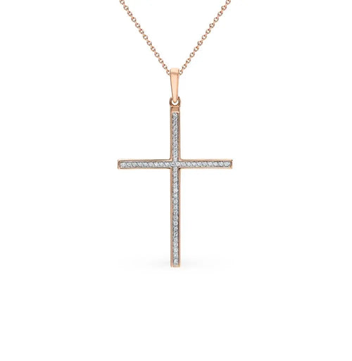 Diamond with Simple Rose Gold Cross pendant necklace - cushionblue