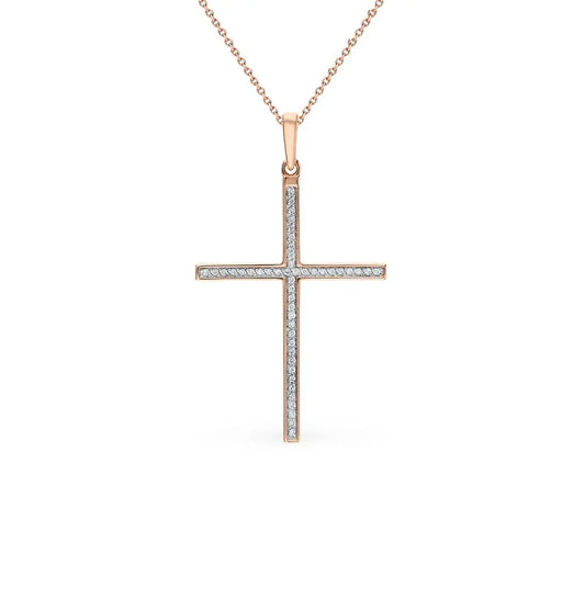 Diamond with Simple Rose Gold Cross pendant necklace - cushionblue