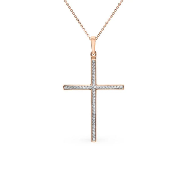 Diamond with Simple Rose Gold Cross pendant necklace - cushionblue