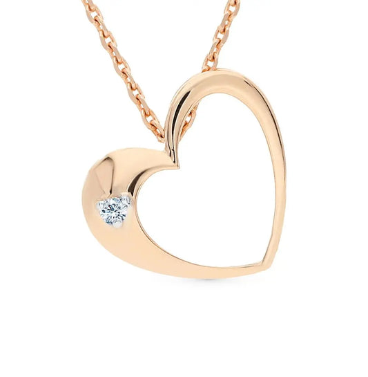 Rose Gold Heart pendant necklace with diamond - cushionblue