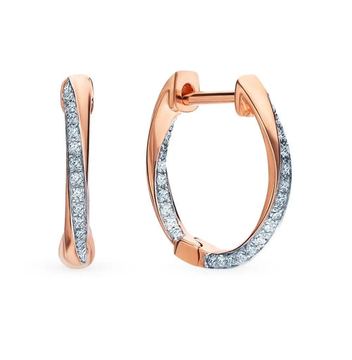 Rose Gold Huggie earrings with diamonds(0.13 ct) - cushionblue