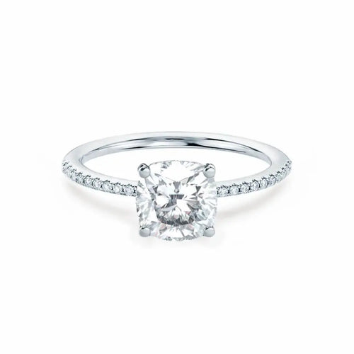 Cushion Cut White Gold Petite Pavé Shoulder Set Solitaire Ring - cushionblue