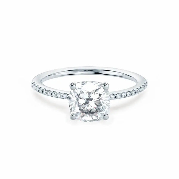 Cushion Cut Platinum Petite Pavé Shoulder Set Solitaire Ring - cushionblue