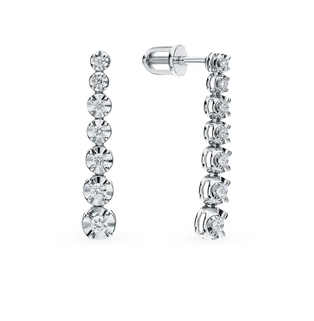 White Gold Studs with screws earrings with diamonds(0.30ct, 0.10ct) Cushionblue