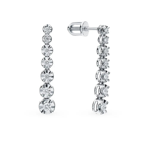 White Gold Studs with screws earrings with diamonds(0.30ct, 0.10ct) Cushionblue