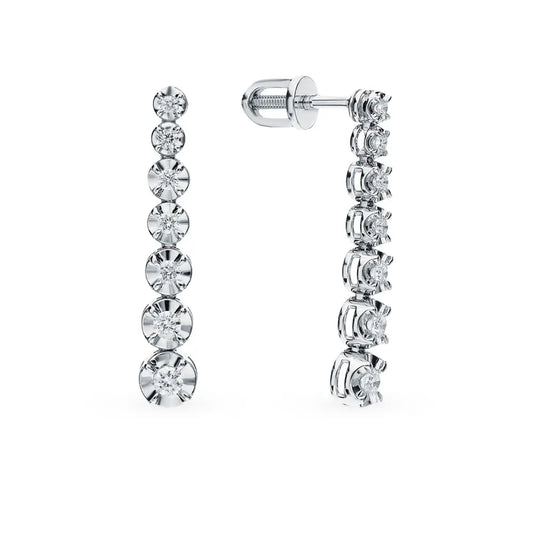 White Gold Studs with screws earrings with diamonds(0.30ct, 0.10ct) Cushionblue