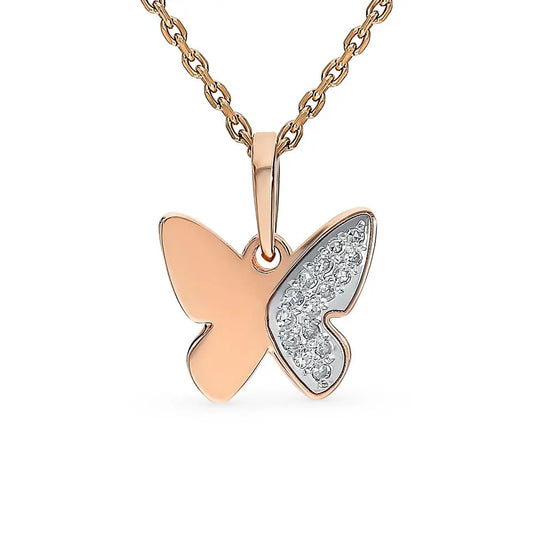 Rose Gold Butterfly pendant necklace with diamonds - cushionblue