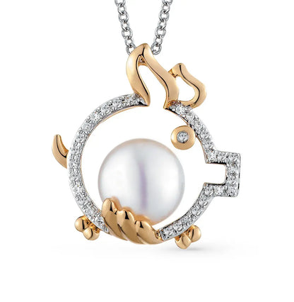 Rose Gold pendant necklace with pearls and diamonds - cushionblue