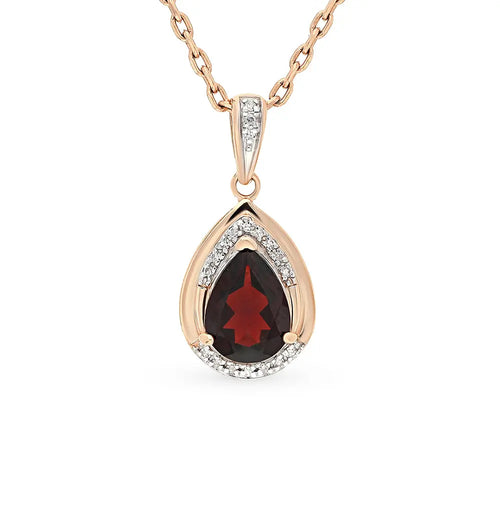 Rose Gold pendant necklace with garnet and diamonds - cushionblue