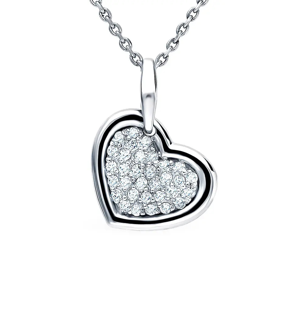 White Gold Heart pendant necklace with diamonds - cushionblue