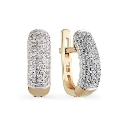 Yellow Gold Latch back earrings with diamonds(0.17 ct, 0.09ct) - cushionblue