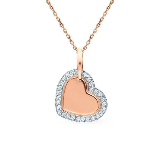 Heart shape Rose Gold pendant necklace with diamonds - cushionblue