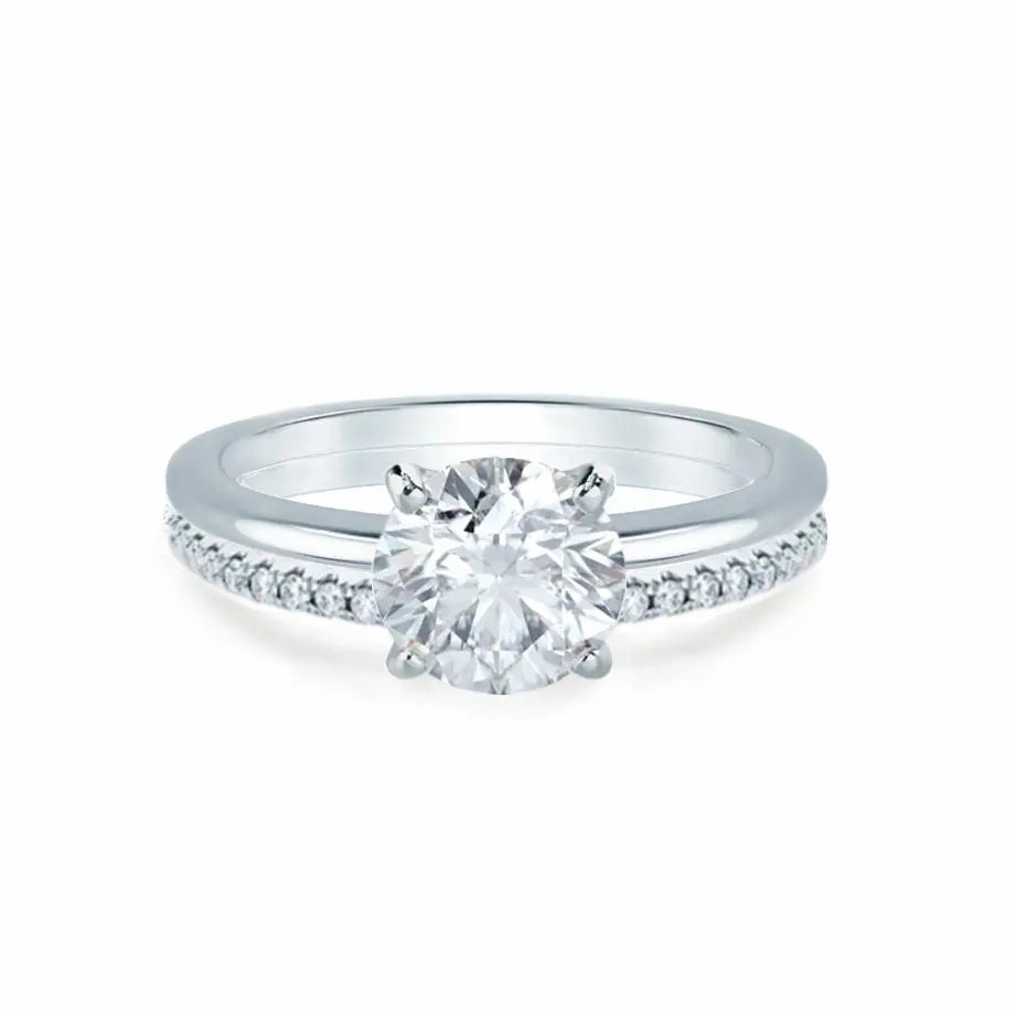 White Gold plain mount Petite Bridal Set Ring - cushionblue
