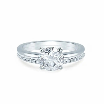 White Gold plain mount Petite Bridal Set Ring - cushionblue