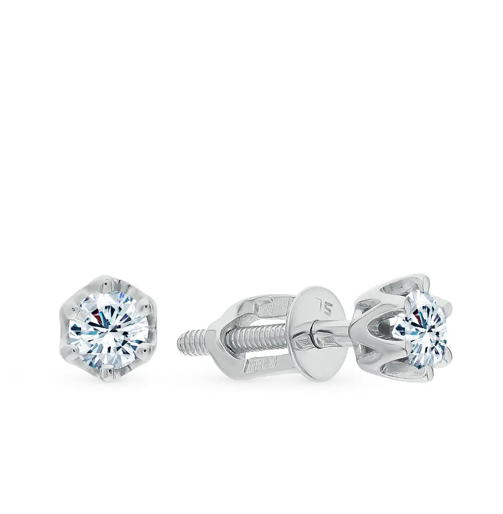 White Gold Studs with screws earrings with diamonds(0.34ct) Cushionblue