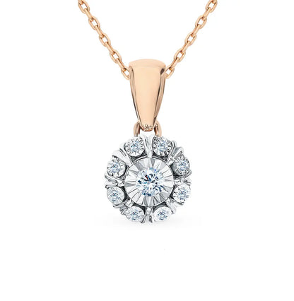 Round Rose Gold pendant necklace with diamonds - cushionblue