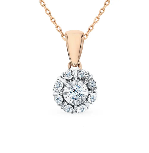 Round Rose Gold pendant necklace with diamonds - cushionblue