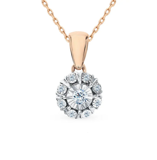 Round Rose Gold pendant necklace with diamonds - cushionblue