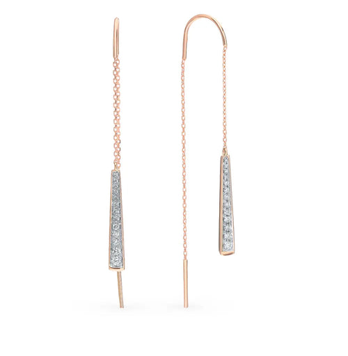 Rose Gold string earrings with diamonds(0.22ct) - cushionblue