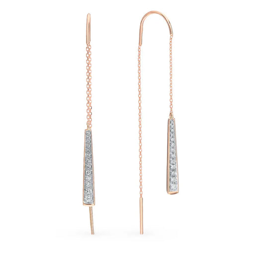 Rose Gold string earrings with diamonds(0.22ct) - cushionblue