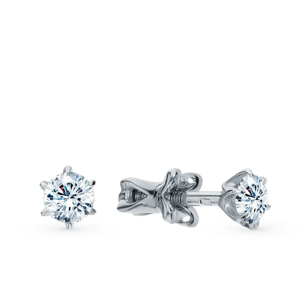 White Gold Studs with screws earrings with Round cut diamonds(0.47ct) Cushionblue
