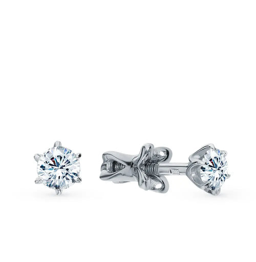 White Gold Studs with screws earrings with Round cut diamonds(0.47ct) Cushionblue