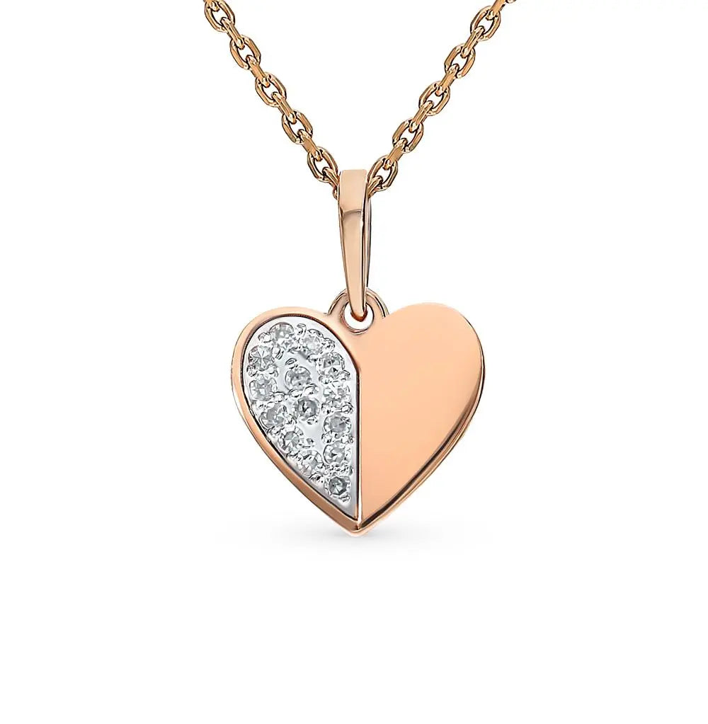Rose Gold Heart shape pendant necklace with diamonds - cushionblue