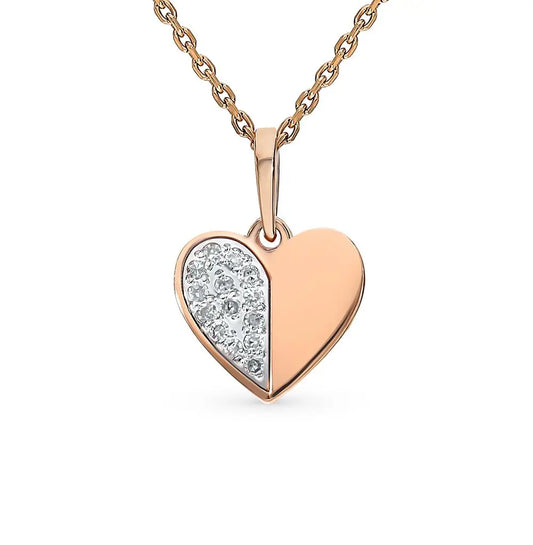 Rose Gold Heart shape pendant necklace with diamonds - cushionblue