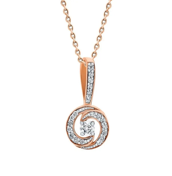 Round shape diamond with Rose Gold Round pendant necklace - cushionblue