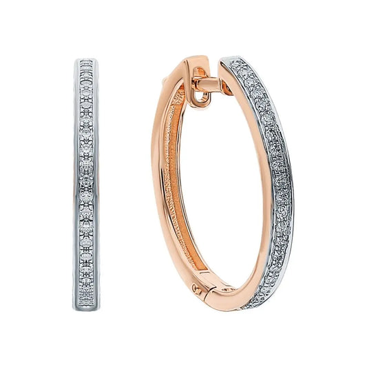 Rose Gold Huggie earrings with diamonds(0.13 ct) - cushionblue