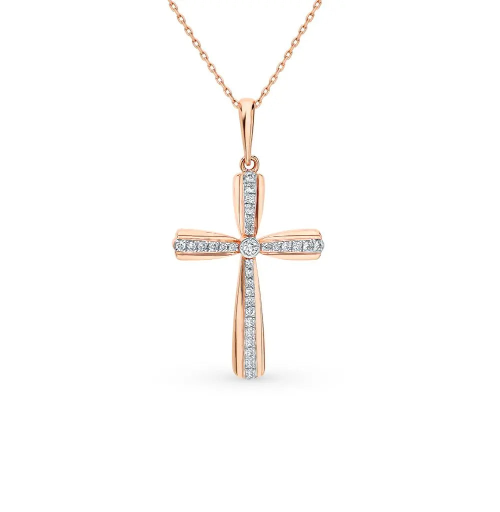 Diamond with Rose Gold Cross pendant necklace - cushionblue