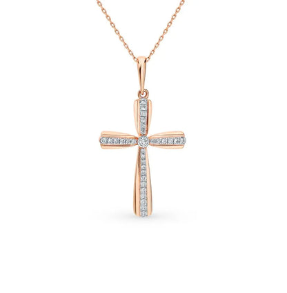 Diamond with Rose Gold Cross pendant necklace - cushionblue