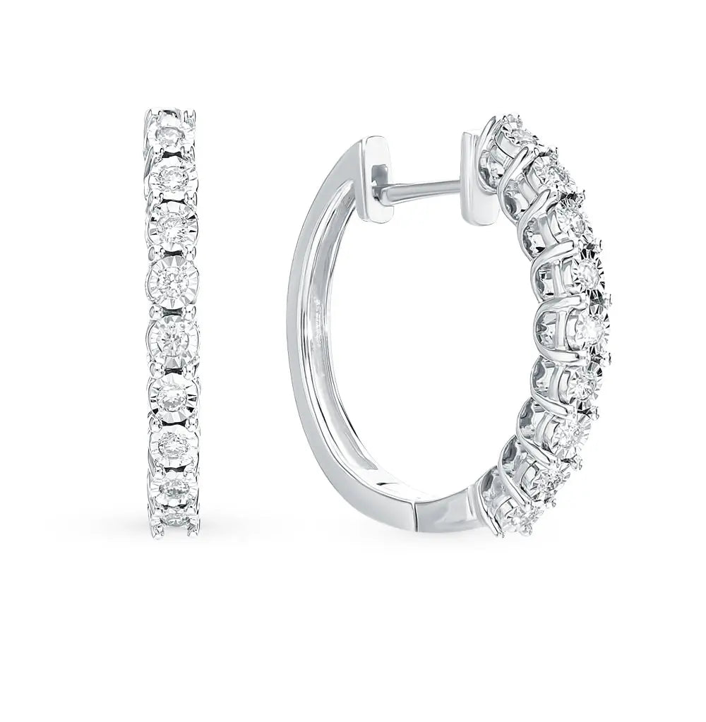 White Gold Huggie earrings with diamonds(0.18ct) Cushionblue