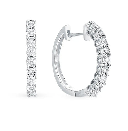White Gold Huggie earrings with diamonds(0.18ct) Cushionblue